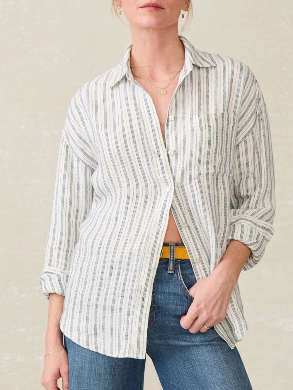 NWT Faherty Santa Cruz Linen Relaxed Long Sleeve Button Down Shirt Size Large